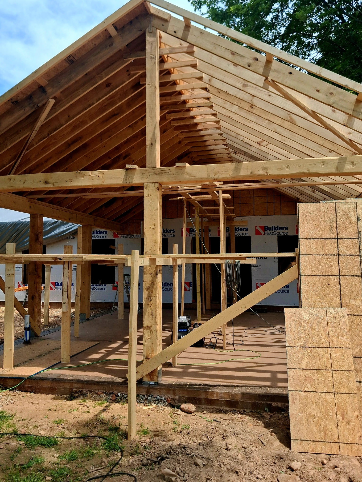 Exposed hand-hewn timbers
