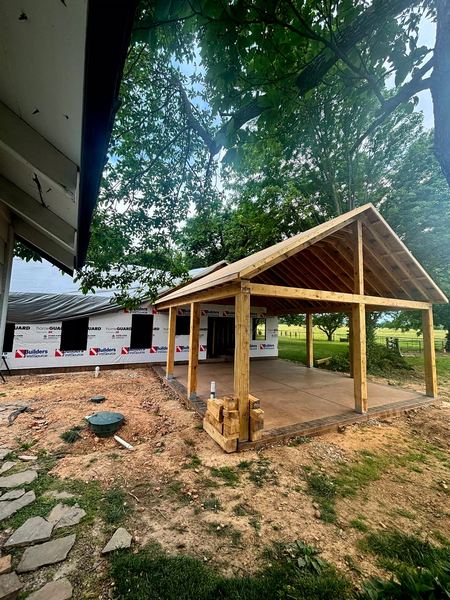 Structural wood beams in a home